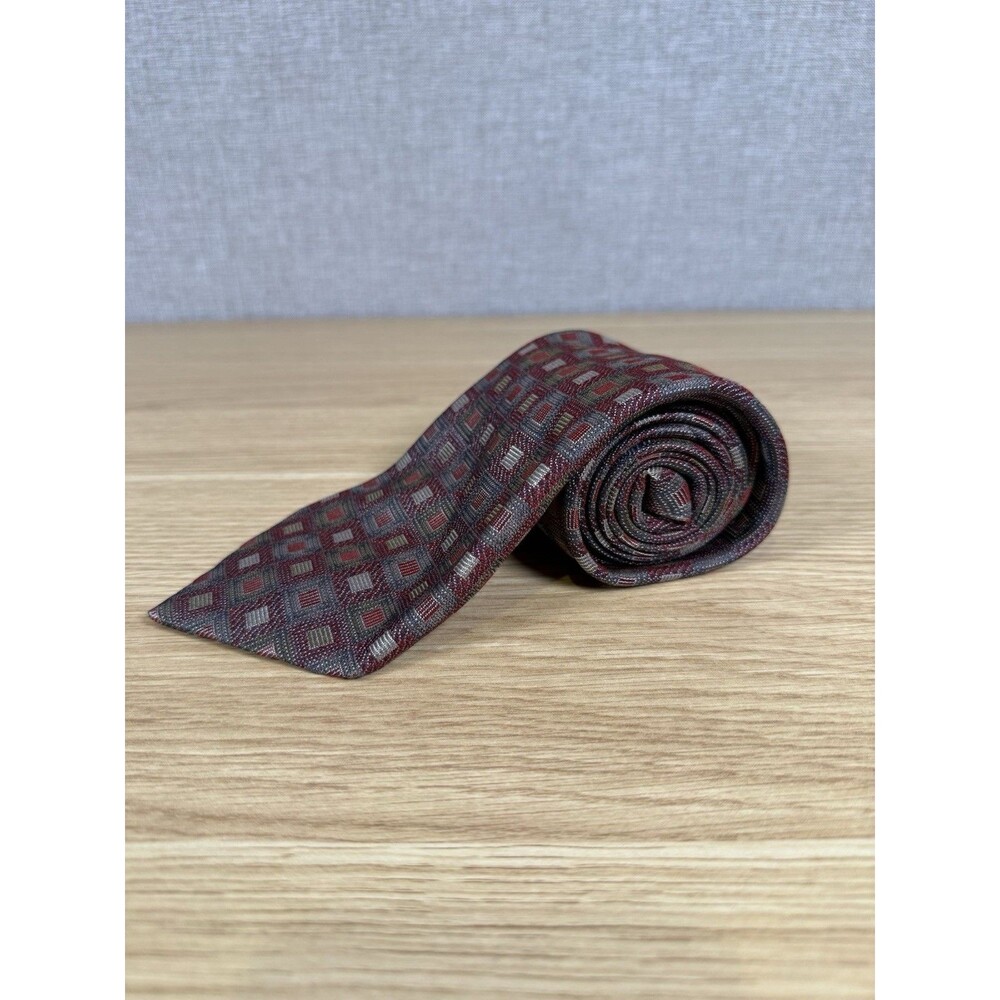 Vintage Today's Man 100% Silk Necktie Geometric Mosaic Blocks Made In Italy